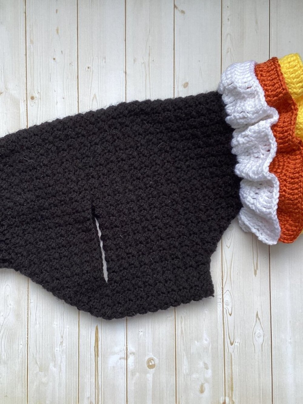 Handmade Crocheted Candy Corn Dog Dress (Size Medium)